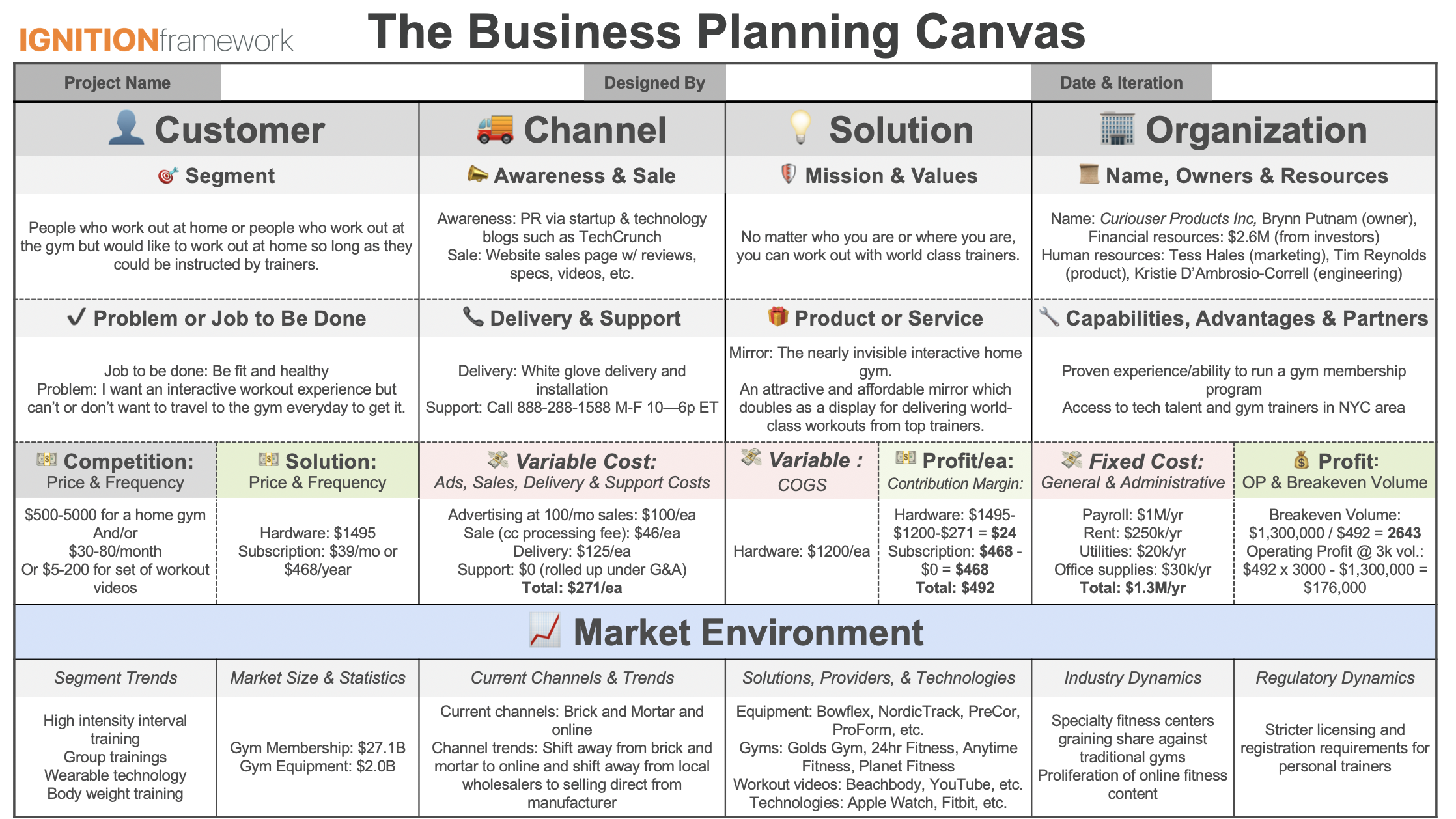 Business Planning Canvas Completely Filled Out - Mirror